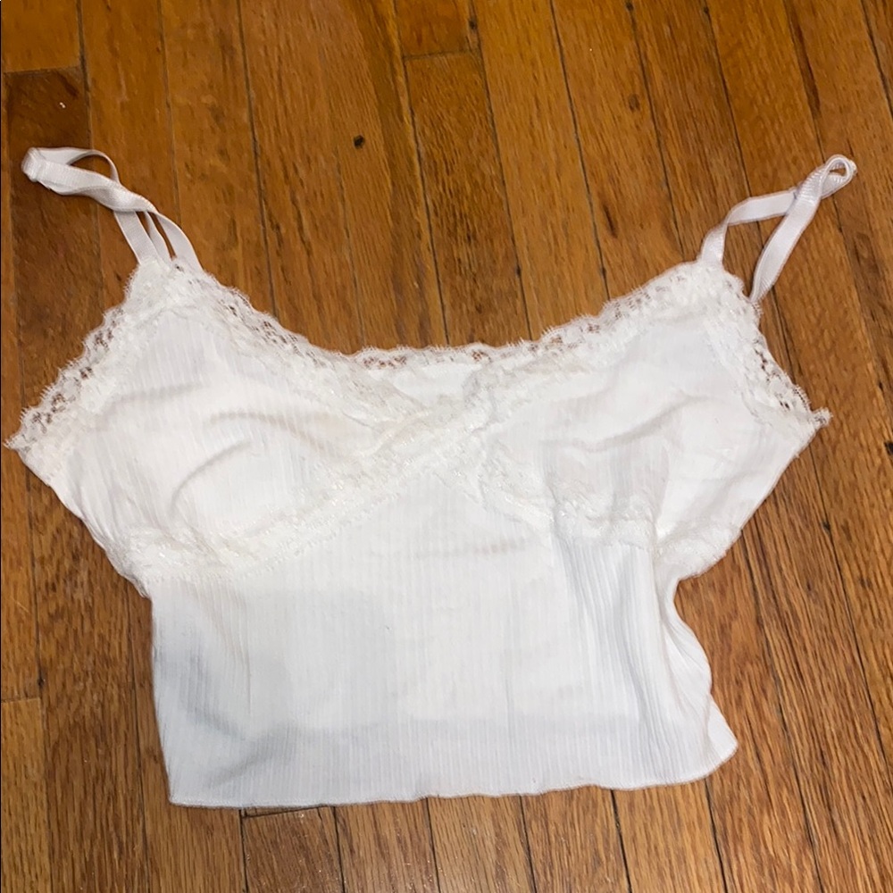 SHEIN White Lace Trim Crop Top